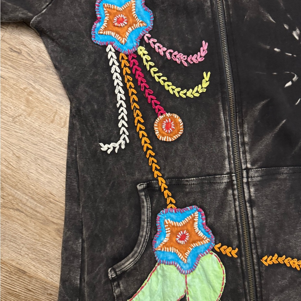 Rising International • Floral Embroidery Boho Tie Dye Duster Hoodie - Picture 9 of 11